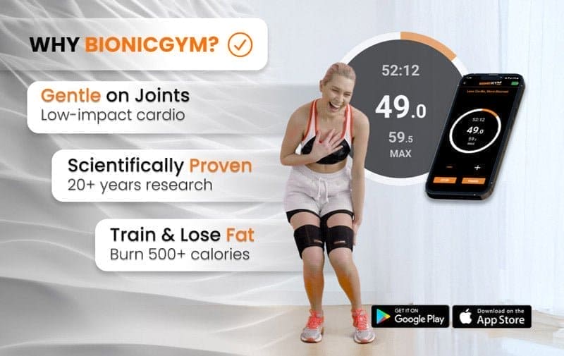 Exercise On Autopilot With BionicGym - BionicGym. A woman standing and laughing, using BionicGym